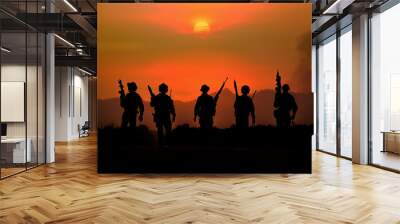 The silhouette of a military soldier with the sun as a Marine Corps for military operations Wall mural