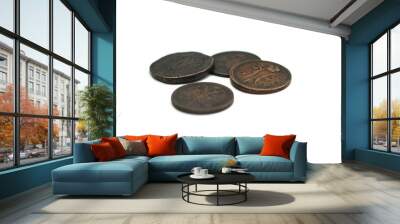 Ancient coins of the Russian Tsarist Empire. Collectible background on an isolated background! Numismatics of old money. Stock photo for design Wall mural