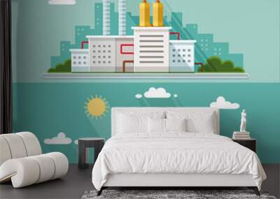 Industrial landscape set. The nuclear power plant and factory, b Wall mural