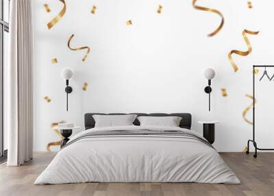 Golden confetti and serpentine fly in different directions. Frame, background, border, or decor for the invitation Wall mural