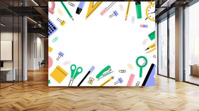 Modern flat background with school supplies. Vector simple background back to school. Wall mural