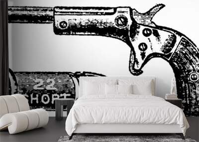 22-Caliber Tip Up Pistol, Single Shot Pistol, Vintage Engraving Wall mural