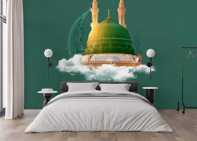 creative abstract with beautiful design illustration of green mosque and moon in background with the Wall mural