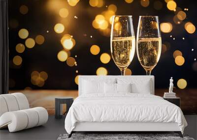 two glasses of champagne on the background celebration new year party Wall mural