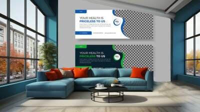 Facebook Cover Design  Template Set, Corporate Business Social Media Design ,Web Banner Template With Blue And  Green, white and dark green background Wall mural