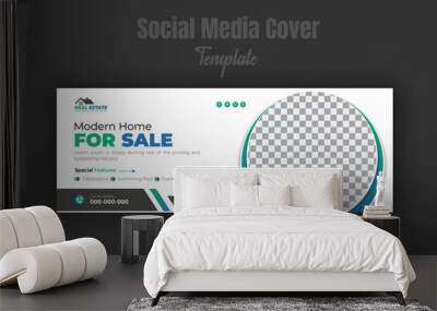 Modern home for sale social media post design template, banner, timeline cover, web banner for real estate company web advertising with geometric gradient color shape and white background Wall mural