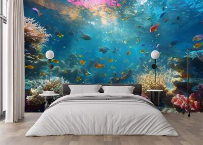 A captivating underwater scene with colorful coral reefs exotic fish Wall mural