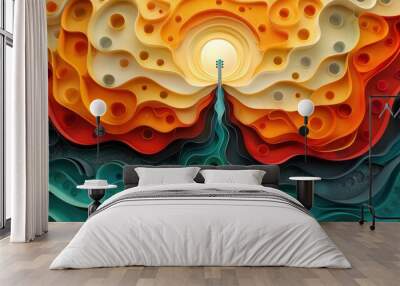 Abstract Paper Art with Sunset and Sea Wall mural