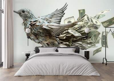 Bird Made of Money Flying Wall mural