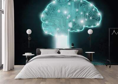 businessman with Artificial Intelligence brain connect to technology network concept  Wall mural