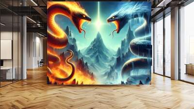 sneak fire and white sneak with landscape fantasy Wall mural