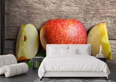 Ripe apple on wood background Wall mural