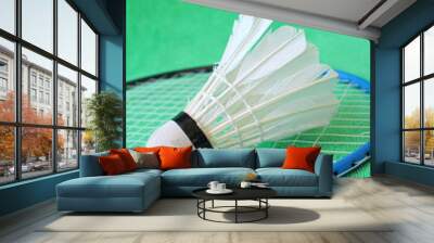 Shuttlecocks with badminton racket. Wall mural