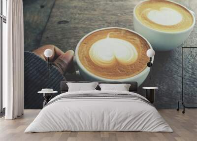 two cups of latte art coffee Wall mural