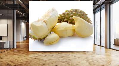 Durian and durian peels isolated from durian and isolated on white background. Wall mural