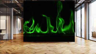 Beautiful fire green flames on a black background. Wall mural