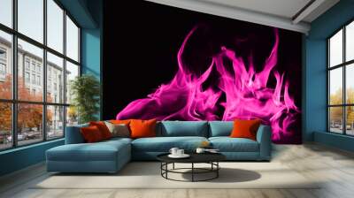 Beautiful fire pink flames on a black background. Wall mural