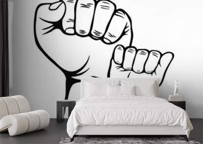 father and son fist. hands clenched power strength. Raised fist line art. Male hand raised, palm of your hand to us compressed in a fist. concept of power, superiority, leadership Wall mural