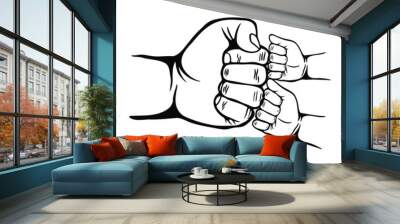 Father and two son fist bump, Parent and 2 child bumping fists, Happy Father's day.  Hands gesture of two child and adult. Fatherhood lifestyle. Flat design. Wall mural