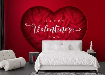 Heart with roses, love or Happy Valentine's Day for flyer ,poster, banner, card. beautiful backdrop Wall mural