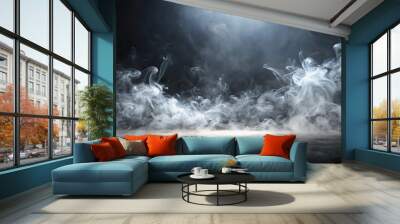 Abstract black and smoke background with light effect Wall mural