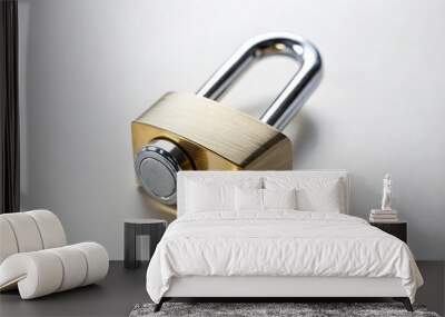 Extreme close-up of an open combination padlock on white background Wall mural