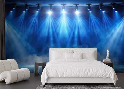 Extreme close-up stage spotlight blue fog background Wall mural