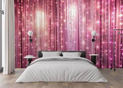 festive decoration of hall with pink light curtains and shiny background close-up Wall mural