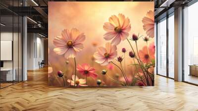 Forced perspective cosmos flowers retro style Wall mural