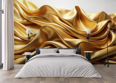 Gold wavy fabric on white background with forced perspective Wall mural