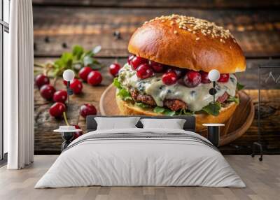 Gourmet duck burger with apple blue cheese sauce and cranberries Wall mural