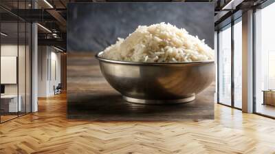 Heap of cooked steamed rice with sesame seeds on dark stone surface Wall mural