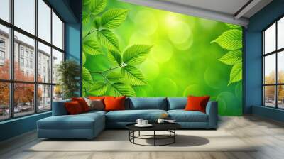 Panoramic view of lush green leaves against green backdrop Wall mural