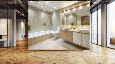 Stylish modern bathroom with light tiled walls and floor Wall mural