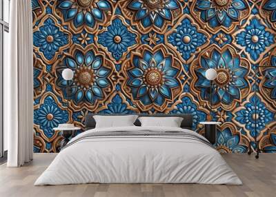 Three dimensional rendering of an elegant blue and brown pattern High Angle Wall mural