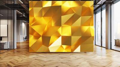 Gold polygon background 3d rendering, 3d illustration. Abstract triangle background. Gold background. Abstract Gold polygon wallpaper. Abstract gold Backdrop. Polygon golden backdrop. Wall mural