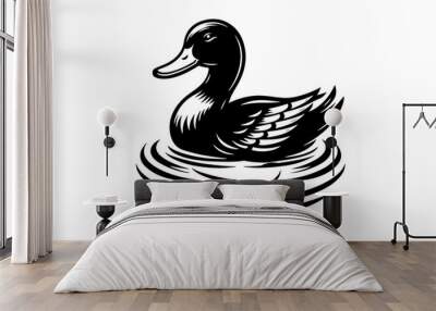 elegant black silhouette style duck logo template vector illustration art isolated on transparent background - Generative AI Wall mural