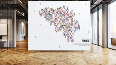 Belgium Map. Large group of people form to create a shape of Belgium Map. vector illustration. Wall mural