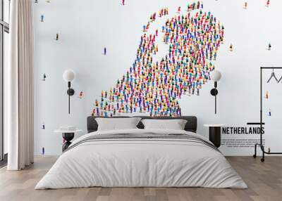 Netherlands or Holland Map. Large group of people form to create a shape of Netherlands Map. vector illustration. Wall mural