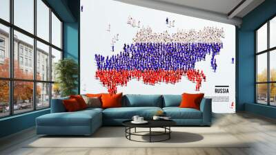 Russia Map and Flag. A large group of people in the Russian flag color form to create the map. Vector Illustration. Wall mural