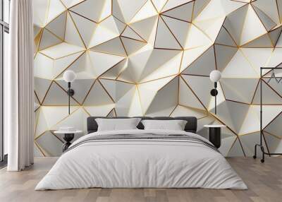 Matt gold and white metallic abstract luxury geometric mosaic title texture pattern triangular grid material map for 3D modelling  Wall mural