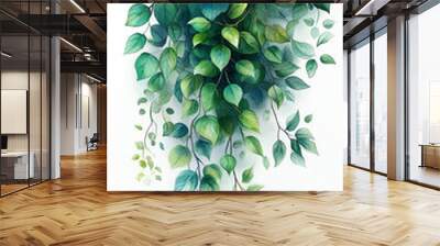 Vertical water color painted illustration of tropical leaves in white background   Wall mural