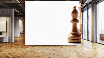 wide detailed closeup background banner photo of wooden chess pieces set with white copy space  Wall mural