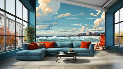 wide tropical beach background with two relaxing chairs and umbrella  Wall mural