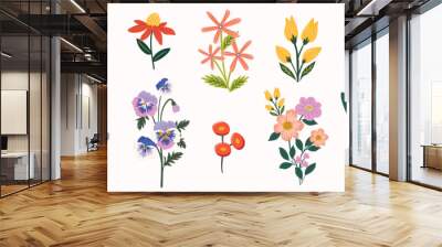 Spring Summer clipart  floral bouquets, vector flowers. Folk Style spring illustration with botanical elements isolated on white background. Wall mural