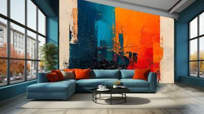 Abstract color design art painting on canvas with grunge brush strokes. Wall mural