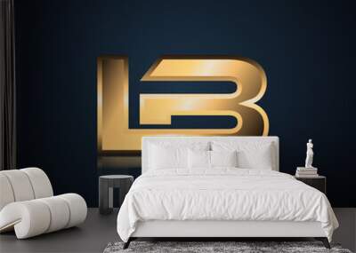 Initial 2 letter Logo Modern Simple Gold in Dark Background with Reflection LB Wall mural