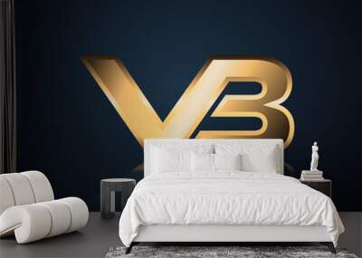 Initial 2 letter Logo Modern Simple Gold in Dark Background with Reflection VB Wall mural