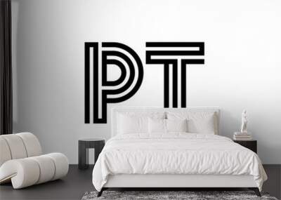 Initial two letter black line shape logo vector PT Wall mural