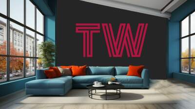 Initial two letter red line shape logo on black vector TW Wall mural